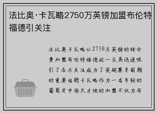 法比奥·卡瓦略2750万英镑加盟布伦特福德引关注